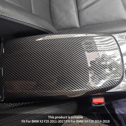 for BMW X3 X4 F25 F26 G01 G02 2011-2021 Car Center Armrest Box Cover Carbon Fiber Color Inner Console Box Storage Box Panel Protect Trim Covers (X3 F25 2011-2017/X4 F26 2014-2018)