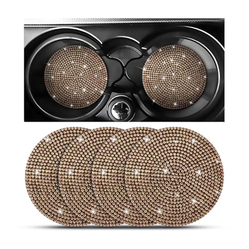 Bling Car Cup Holder Coaster, Crystal Rhinestone Anti-Slip Insert Coasters, Universal 2.75 Inch Fashion Automotive Cup Mat, Car Interior Accessories Decor Gifts for Women (Golden, 4PCS) - color: Golden, size: 4PCS