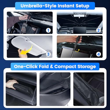 Windshield Sun Shade Umbrella for Dodge RAM 1500 2019-2026, 360° Bendable Handle Car Sunshade Front Windshield, 10-Rib Truck Sun Blocker with Rearview Mirror Cutout, Cool Interior Accessories - size: For Dodge RAM 1500 2019-2026-ICY