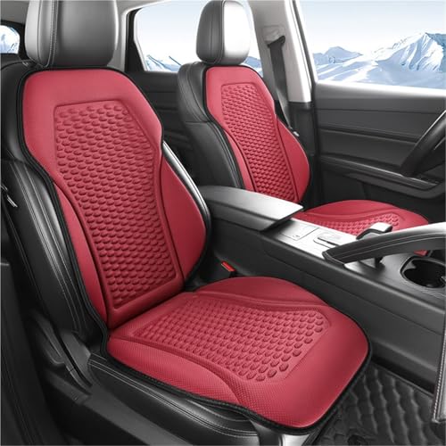 Breathable Cooling Summer Car Seat Cushions Ice Silk Fabric Front Dual-Seat Pads Easy Installation(Red) - color: Red