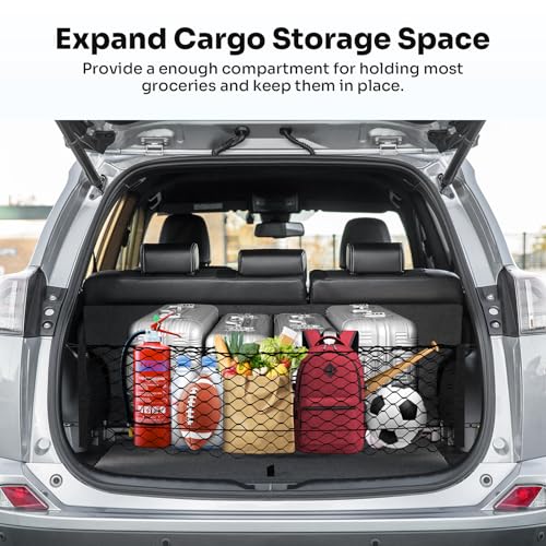 Canvcle Trunk Cargo Net for 2013-2018 Toyota RAV4 Accessories Envelope Style Mesh Trunk Net Organizer and Storage Stretchable Adjustable Elastic Nylon Rear Cargo Netting with Hooks - style: for Toyota RAV4