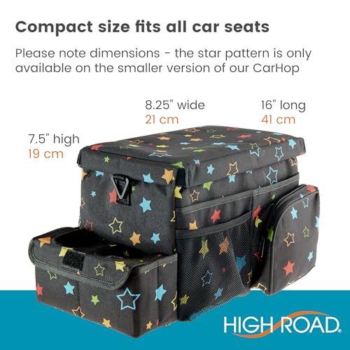High Road CarHop Car Caddy Organizer with Road Trip Cooler, Car Cup Holder Bin, Sturdy Snack and Play Lid and 6 Organization and Storage Pockets, Starry Night - color: Stars