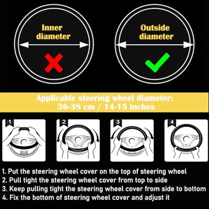 Bling Steering Wheel Cover for Women Girls, Red Rhinestone Diamond Sparkling Fur Fluffy Steering Wheel Accessories Elastic Steering Wheel Covers Winter Warm Universal Fit 14-15 inches - color: Red