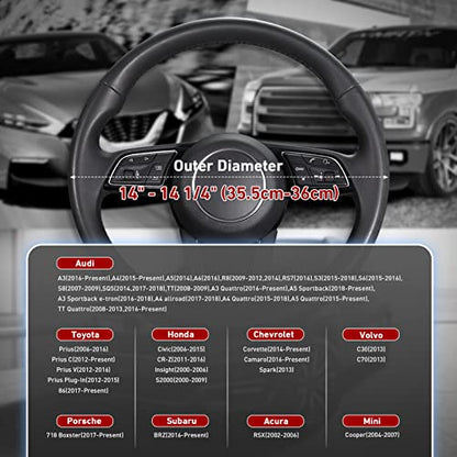 SEG Direct Steering Wheel Cover 14-14.25 inch (35.5-36 cm) Small Size, Microfiber Leather, Non-Slip Comfortable Grip, Fits Cars Prius Civic Model 3 Model Y Camaro, Black - color: Black, size: Small size [14''-14 1/4'']