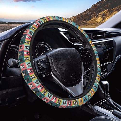 Boston Terrier Pattern Steering Wheel Cover for Women Men, Non-Slip Steering Wheel Protector Car Wheel Covers, Universal 15 Inch Fit for Auto, Suvs, Truck - color: Boston Terrier Pattern