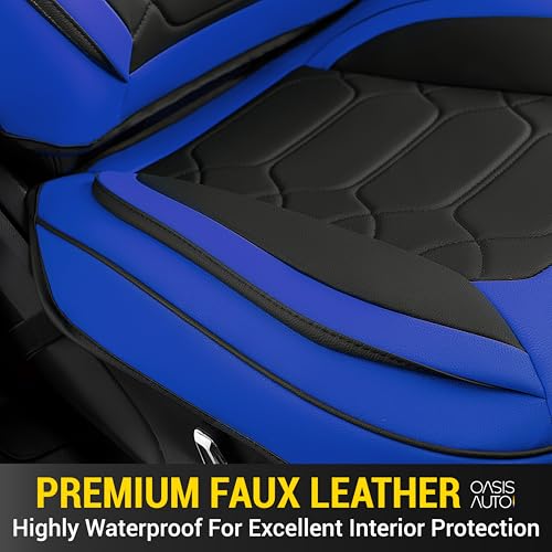 OASIS AUTO Custom Fit Seat Covers Compatible with Jeep Wrangler JL Unlimited (2018-2026) 4-Door, Waterproof Faux Leather, Fits Rubicon Sahara Sport (Black&Blue) - color: Black&Blue, size: 2018-2026 JL 4-Door