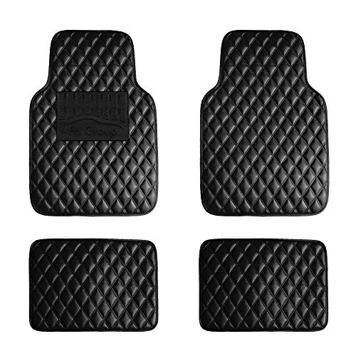 FH Group F12002BLACK Luxury Universal Fit All Season Protection Heavy Duty Faux Leather Black Automotive Floor Mats fits Most Cars, SUVs, and Trucks