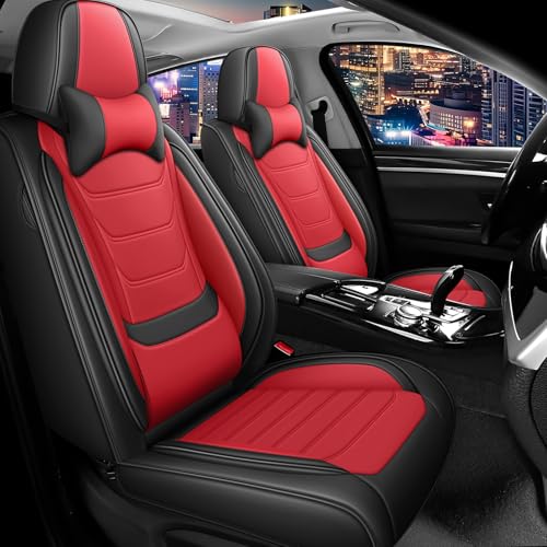 Car Seat Cover Full Set for Mercedes Benz GLA 250 Seat Covers 2017-2025, Nappa Leather Waterproof Seat Covers For Cars, Airbag Compatible, Universal Automotive Seat Covers(Luxury Front Row/Black Red) - color: Black&Red, size: Front Row Luxury