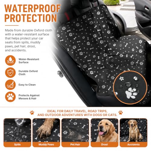 Waterproof Pet Car Seat Cover 49 x 51 in, Oxford Cloth Dog Car Seat Protector, Anti-Slip & Scratchproof Back Seat Cover, Urine Resistant Hammock Mat for Dogs & Cats