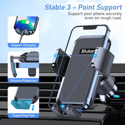 Blukar Car Phone Holder Mount, Super Stable Air Vent Cell Phone Car Mount with 2025 Metal Hook Clip, 360° Rotation,One Button Release for iPhone, Galaxy, Google, and All Other Smartphones