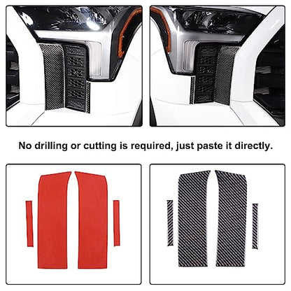 Aunginsy Car Front Headlight Bumper Grille Mesh Sticker Compatible with Toyota Tundra/Sequoia 2022 2023 2024 Pickup Truck Real Carbon Fiber Decorative Sticker Protection Cover Interior Accessories - size: Front Headlight Bumper Grille Sticker