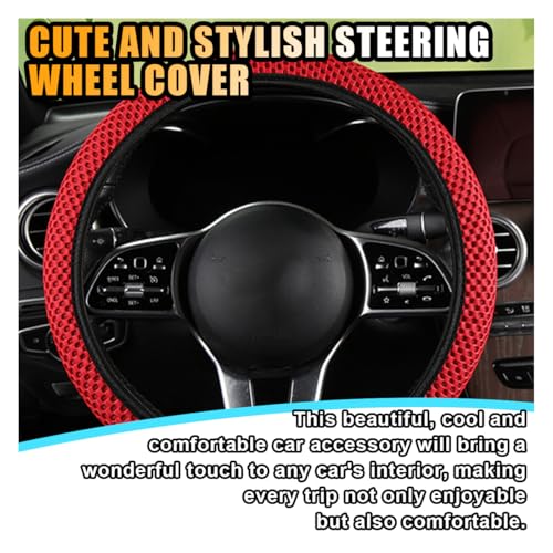 Stretch Elastic Steering Wheel Cover, All-Season Comfort, Warm in Winter & Cool in Summer, Universal 15 Inch Microfiber Breathable Ice Silk, Anti-Slip, Odorless, Easy Carry, Fit Car, SUV (Red)
