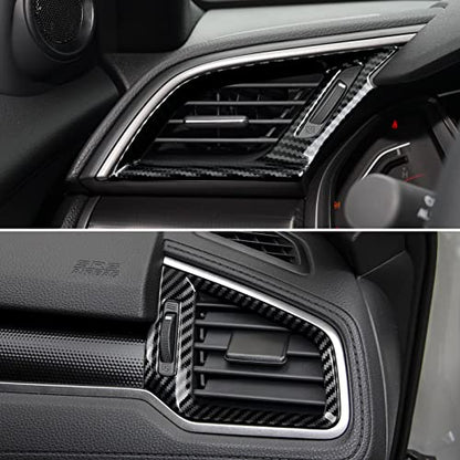 Front Air Vent Outlet Cover Trim Decals for 2016 2017 2018 2019 2020 2021 Honda Civic 10th Gen Accessories ABS Carbon Fiber Stickers - color: Air Outlet Vent Cover