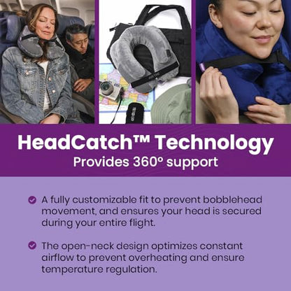 Cabeau Inflatable Travel Pillow – Air TNE – Adjustable, Lightweight, and Supportive for Sleeping on Airplanes, Trains, and Cars– Customized Fit and Compact Carrying Case (Midnight Black)