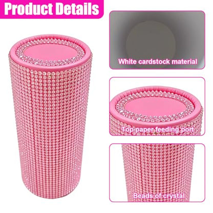 Craedli Bling Car Tissue Holder for Cup Holder, Sparkly Crystal Rhinestone Round Cylinder Car Tissue Box, Refillable Tissues Dispenser Auto Interior Paper Napkin Container with 1 Pack Tissues (Pink) - color: Pink