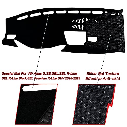 Dash Mat Cover Interior Dashboard Protection pad Compatible with Volkswagen Atlas SUV S SE SEL and SEL Premium 2018-2023 Sunshade Glare UV Rays Protector (Black Trim) - color: Black Trim