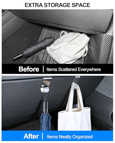 2PCS Metal Glove Box Hooks for Tesla Model Y Juniper Accessories 2025-2026 Stainless Steel Center Console Organizer Bag Holder Model Y Car Purse Storage Hook Clips Silver