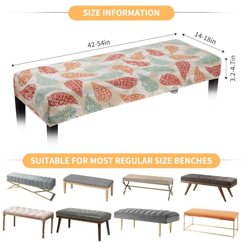 Fuloon Stretch Bench Cover, Anti-Dust Removable Dining Bench Slipcover Washable Seat Cushion Protector for Bedroom, Kitchen, Hotel, Banquet, Light Khaki Flower - color: Flower Light Khaki
