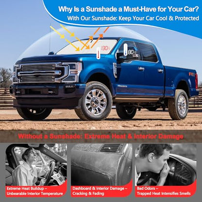 Side Window Sun Shade for 2017-2022 Fo-rd F250 F350 Super Duty, Super Crew Cab 4Door Pickup, Foldable Window Sunshade Sun Visor Protector, Side Window Shades Blocks UV Rays Heat, Pack of 4 - size: Silver & Black-Fit 2017-2022 Ford F250 F350