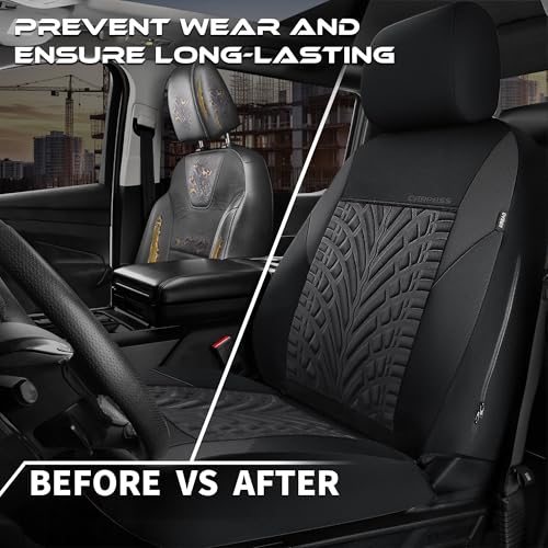 CAR PASS Neoprene Waterproof Seat Covers Full Sets, Wetsuit Car Seat Covers 5 Seats Universal Fit Vans, Truck, SUV, 3D Tyre Embossed Seat Covers Anti Slip with Armrests, Aibag Compatible(Black Gray) - color: Charcoal Neoprene Full sets, size: Full sets