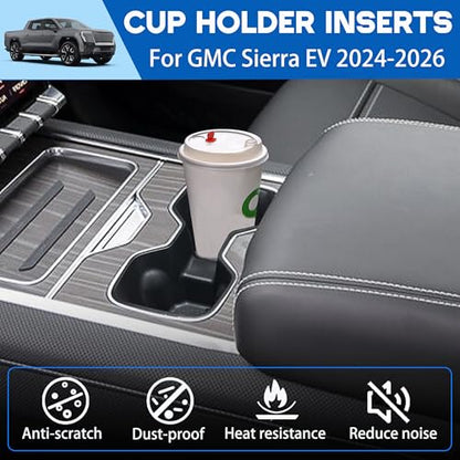 Center Console Cup Holder Inserts for 2026 2025 2024 GMC Sierra EV Denali Accessories Noise-Free TPE Middle Console Drink Holder Organizer Non-Slip Cup Holder Protector for GMC Sierra EV Black - size: for GMC Sierra EV Denali 2024-2026