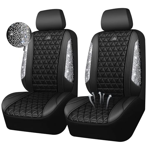 CAR PASS 3D Air Mesh Seat Covers for Cars, Bling Diamond Leather Foam Car Seat Covers for 2 Front Interior Sets, Automotive seat Covers Universal Fit Truck SUV Cute Women Girl, Black Silver Rhinestone - color: Silver Diamond Mesh Air, size: Two Front Seat