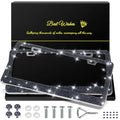 QUANQIUFEI 2 Pack Bling License Plate Frames for Women, Sparkly Rhinestone Diamond Car Accessories with Glitter Crystal Caps (Navy Blue) - color: Navy Blue