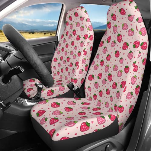 Dujiea Pink Strawberry 2 Pcs Universal Auto Seat Covers Front Seats Only, Vehicle Bucket Seat Protectors Fit for Most Car SUV Sedan and Truck - color: Strawberry