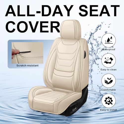 DHAEY Car Seat Covers for Lexus RX 350 2007-2025, Luxury Breathable Seat Cover, Nappa Leather, Wear-Resistant, Anti-Slip, Quick Installation, 2PCS Front, Beige