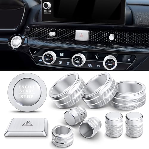 Polodunn for Honda Civic 2022-2026 Accessories, CRV 2023-2026 & Acura Ingetra 2023-2026 (Fit 9" Screen/ 1 Audio Knob), 11pcs Knob Cover Kit - Hazard Light, Push Start, Audio, AC & Air Vent (Silver) - color: Silver, size: 1 Audio Knob Screen