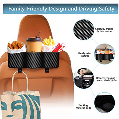 Backseat Car Organizer with Cup Holder - Multifunctional Back Seat Car Organizer with Two Seat Hooks, Fits Most Cars, Can Hold Snacks, Canned Drinks & Phones, Perfect for Travel - color: #1 Carbon Fiber