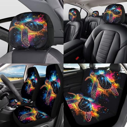Animal Turtle Print Auto Front Rear Seat Protective Steering Wheel Cover Car Accessories Set for Cars Seat Covers 12pcs Seat Cover Set for Cars Car Armrest Cover Headrest Covers - color: Animal Turtle