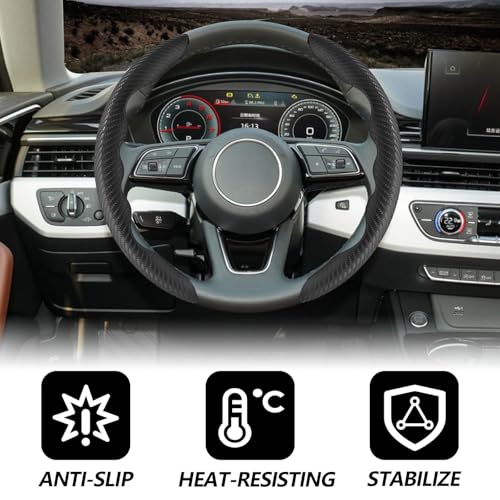 2pcs Universal Fit Carbon Fiber Steering Wheel Cover, Anti-Skid Steering Wheel Cover/Segmented Steering Wheel Protector/Car Interior Accessories (Black) - color: black