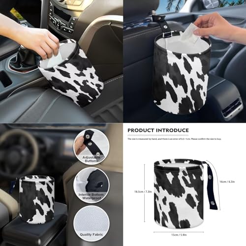 Wanyint Black White Cow Print Car Seat Cover Full Set 14 PCS, with Steering Wheel Cover Seat Belt Pad Garbage Bin Armrest Pad Rearview Mirror Handbrake Cover Set Coaster Fit Most Vehicles - color: Black White Cow Print