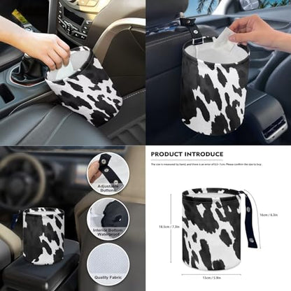 Wanyint Black White Cow Print Car Seat Cover Full Set 14 PCS, with Steering Wheel Cover Seat Belt Pad Garbage Bin Armrest Pad Rearview Mirror Handbrake Cover Set Coaster Fit Most Vehicles - color: Black White Cow Print