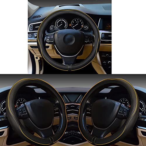 Gomass Car Steering Wheel Cover, Anti-Slip, Safety, Soft, Breathable, Heavy Duty, Thick, Full Surround, Sports Style (Black with Yellow Line) - color: Black with Yellow Line