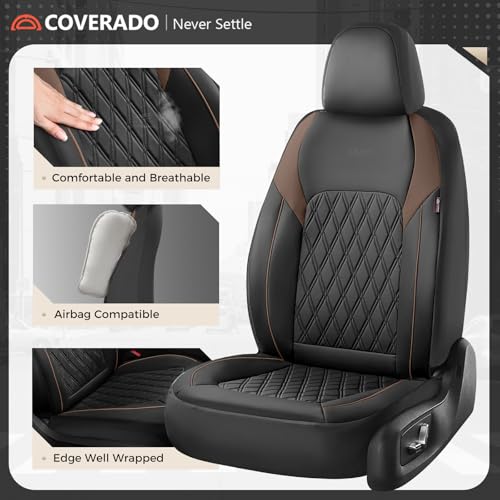 Coverado Seat Covers, Car Seat Covers Front Seats, Automotive Seat Covers, Waterproof Leather Car Seat Covers, Car Seat Cushion, Driver Seat Covers Car Seat Protector Fit Most Cars Truck, Black&Coffee - color: Black&Coffee, size: Front