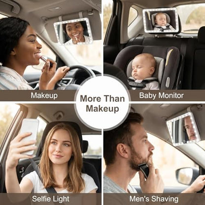 Car Sun Visor Vanity Mirror, 3 Light Modes & 60 LEDs, Rechargeable Dimmable Touch Screen Travel Makeup Mirror,Universal for Truck SUV-Car Accessories Essentials for Women（White）