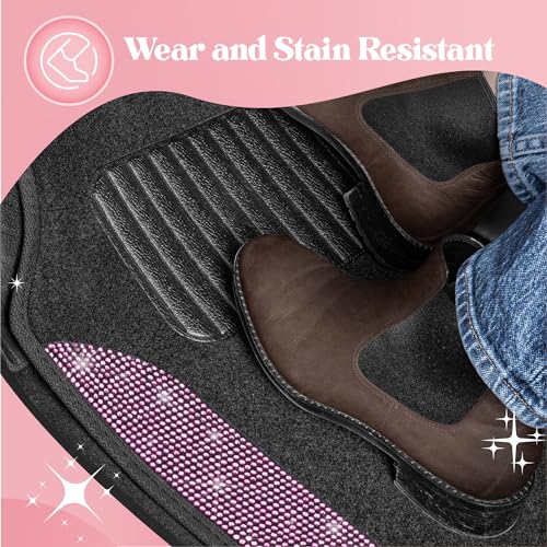Carbella Diamond Bling Car Mats 4-Piece Set, Shiny Rhinestone Crystal Carpet Car Floor Mats, Two-Tone Floor Mats for Cars, Cute Automotive Interior Car Accessories for Women (Light Pink)
