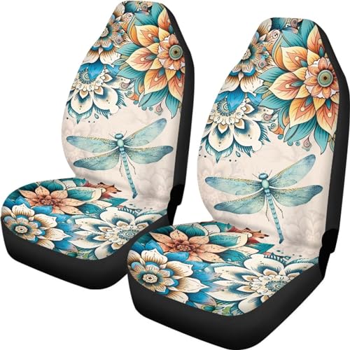 Boho Flower Print Car Front Seat Cover Dragonfly Auto Seat Cover Car Interior Accessories Anti Slip Car Seat Protector - color: Boho Flower Dragonfly