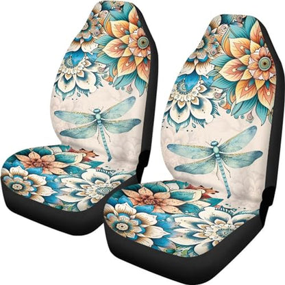 Boho Flower Print Car Front Seat Cover Dragonfly Auto Seat Cover Car Interior Accessories Anti Slip Car Seat Protector - color: Boho Flower Dragonfly