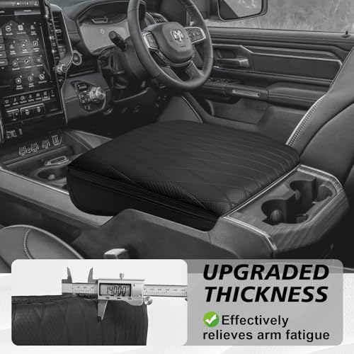 Center Console Armrest Cover Fit for Ram 1500 2500 3500 2019-2026 Accessories, Comfort Armrest Pad Console Lid Cushion Vegan Leather 1-Inch Extra Thick, Bucket Seat ONLY (V2 Diamond Pattern) - size: 3) 19-25|Ram1500/2500/3500|Bucket Seat,+Thick,V2