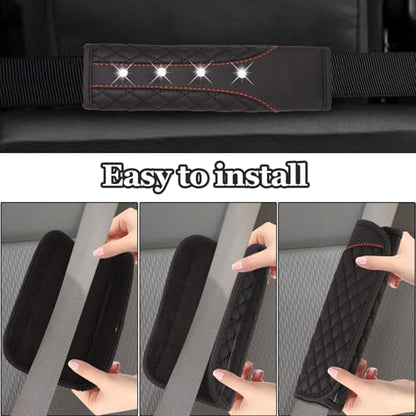Hovom 2PCS Bling Car Seat Belt Cover Pad, Leather Seatbelt Covers for Cars, Soft Safety Seatbelt Shoulder Strap Covers, Rhinestone Auto Seat Belt Protector Cushion for Women Girls (Black) - color: Black