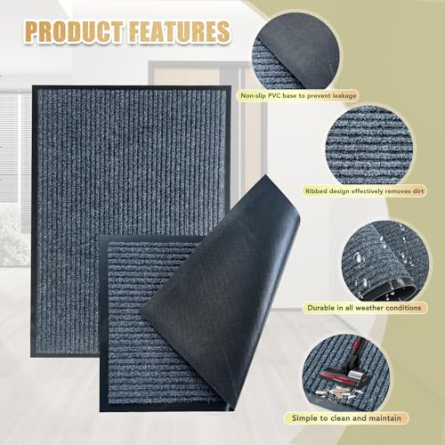 Front Door Mat,2'x3'Indoor Outdoor Door Mat,Heavy Duty Durable Welcome,Commercial Floor Mats Inside Outside Entrance, Waterproof All-Season, All-Weather Non Slip Backing Doormat for Entryway,Dark Gray