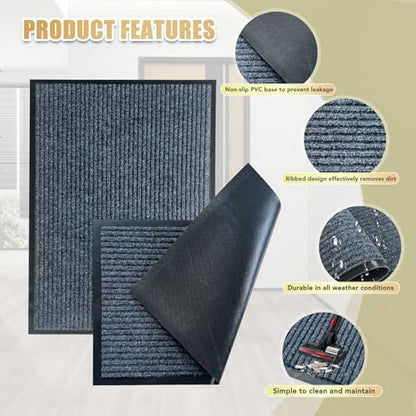 Front Door Mat,2'x3'Indoor Outdoor Door Mat,Heavy Duty Durable Welcome,Commercial Floor Mats Inside Outside Entrance, Waterproof All-Season, All-Weather Non Slip Backing Doormat for Entryway,Dark Gray