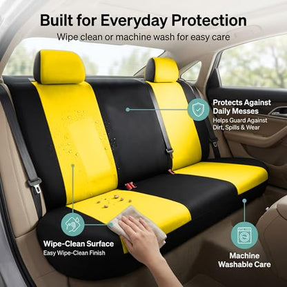 FH Group Universal Solid Bench Car Seat Cover fits Detachable Headrests– Universal Fit for Cars Trucks & SUVs (Yellow/Black) - color: Yellow