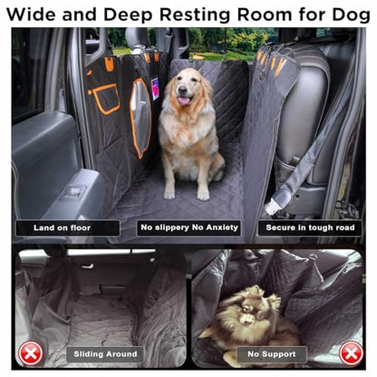 XL Dog Seat Cover for Truck, Waterproof Dog Floor Hammock for Crew Cab Trucks with Mesh Window, Heavy Duty Scratch-Proof Back Seat Cover Protector for F150
