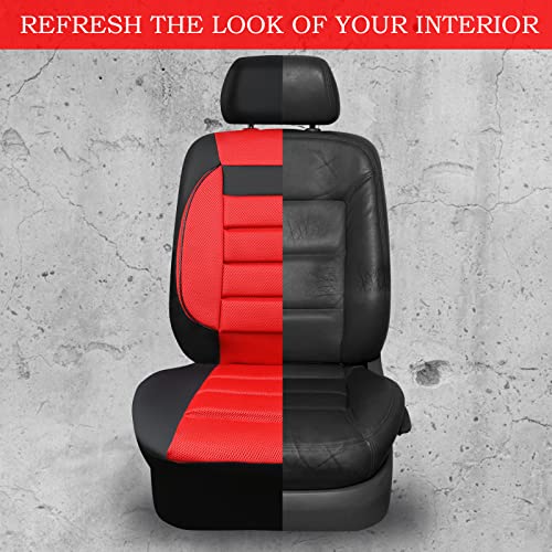 CAR PASS Leather 3D Foam Back Support Car Seat Covers Full Set Air Mesh Automotive Seat Covers, All Season Car Seat Cover Fit Automotive,SUV,Sedan,Van, Airbag Compatible Elegance (Black and Red) - color: Black and Red