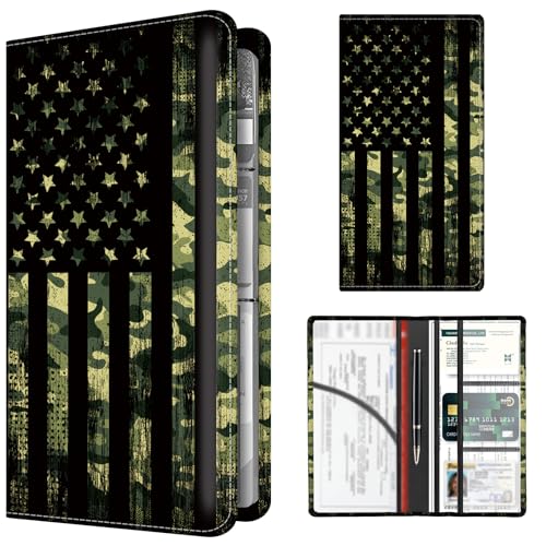 Premium Car Registration and Insurance Card Holder, Cute PU Leather Car Document Holder, Vehicle Glove Box Car Organizer with Magnetic Closure for Driver License, Cards Camouflage Flag - color: Camouflage American Flag