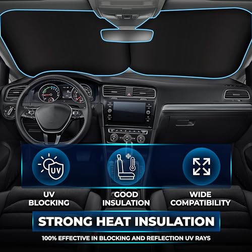 EcoNour 2-Piece Foldable Car Front Window Sun Shade, 240T Polyester, UV Protection & Heat Blocker, Windshield Shade, Durable Design, Upgraded Universal Fit – (29" L x 23.5" W) - size: Small